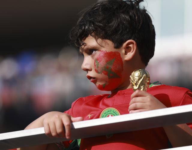 (260710) -- BOSTON, July 10, 2026 (Xinhua) -- A fan of Morocco is pictured during the quarter final match between France and Morocco at the 2026 FIFA World Cup at Boston Stadium in Boston, the United States, July 9, 2026. (Xinhua/Hu Xingyu)