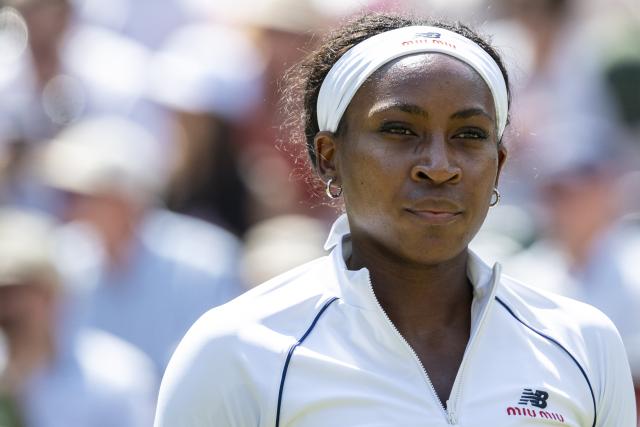 (260710) -- LONDON, July 10, 2026 (Xinhua) -- Coco Gauff of the United States reacts prior to the women's semifinal match against Karolina Muchova of the Czech Republic at the Wimbledon Tennis Championships in London, Britain, on July 9, 2026. (Photo by Stephen Chung/Xinhua)