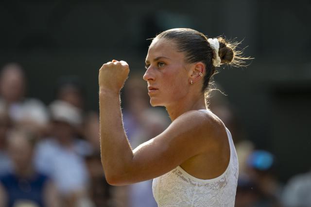 (260710) -- LONDON, July 10, 2026 (Xinhua) -- Marta Kostyuk of Ukraine reacts during the women's semifinal match against Linda Noskova of the Czech Republic at the Wimbledon Tennis Championships in London, Britain, on July 9, 2026. (Photo by Stephen Chung/Xinhua)