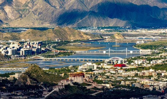 (260710) -- LHASA, July 10, 2026 (Xinhua) -- This photo taken on July 30, 2025 shows a view of Lhasa River in Lhasa, southwest China's Xizang Autonomous Region.
  TO GO WITH "China Focus: Beyond pilgrimage, Lhasa looks to a broader future on 'roof of the world'" (Xinhua/Jiang Fan)