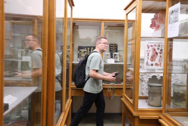 (260710) -- TVER, July 10, 2026 (Xinhua) -- A visitor walks through the museum of anatomy at Tver State Medical University in Tver, Russia, July 8, 2026. Tver, capital of Tver Oblast in Russia, is located on the upper reaches of the Volga River, about 180 kilometers by car from Moscow. (Xinhua/Zheng Yue)