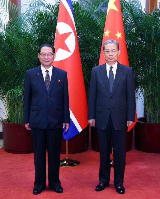(260710) -- BEIJING, July 10, 2026 (Xinhua) -- Zhao Leji, chairman of the National People's Congress Standing Committee, meets with Pak Thae Song, premier of the Cabinet of the Democratic People's Republic of Korea (DPRK), in Beijing, capital of China, on July 10, 2026. Pak is also a member of the Presidium of the Political Bureau of the Central Committee of the Workers' Party of Korea and vice president of the State Affairs Commission of the DPRK. (Xinhua/Liu Weibing)