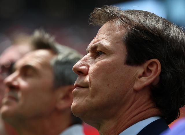 (260711) -- LOS ANGELES, July 11, 2026 (Xinhua) -- Rudi Garcia, head coach of Belgium reacts before the quarter final match between Spain and Belgium at the 2026 FIFA World Cup at Los Angeles Stadium in Los Angeles, the United States, July 10, 2026. (Xinhua/Bai Xuefei)