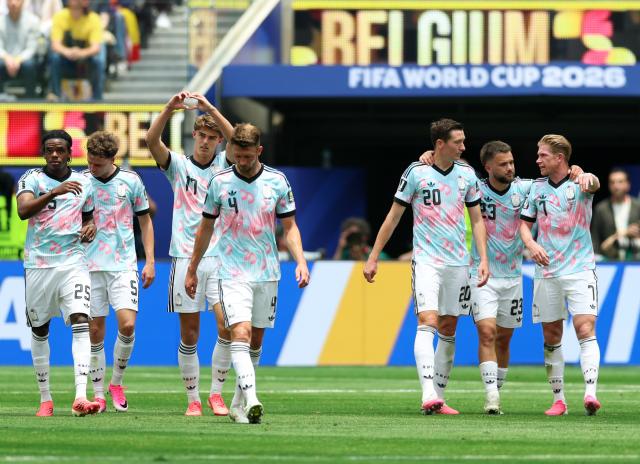 (260711) -- LOS ANGELES, July 11, 2026 (Xinhua) -- Players of Belgium celebrate scoring during the quarter final match between Spain and Belgium at the 2026 FIFA World Cup at Los Angeles Stadium in Los Angeles, the United States, July 10, 2026. (Xinhua/Bai Xuefei)