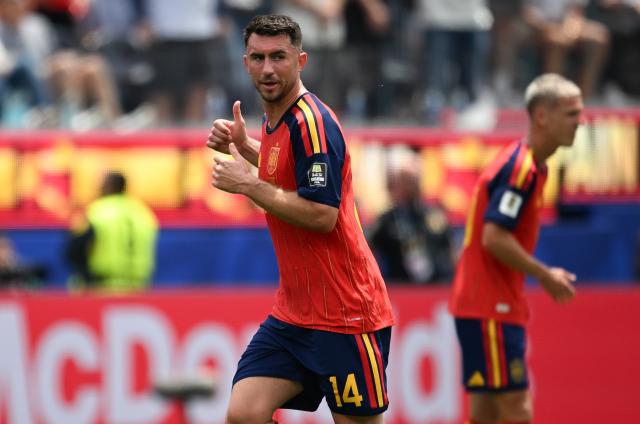 (260711) -- LOS ANGELES, July 11, 2026 (Xinhua) -- Aymeric Laporte of Spain reacts during the quarter final match between Spain and Belgium at the 2026 FIFA World Cup at Los Angeles Stadium in Los Angeles, the United States, July 10, 2026. (Xinhua/Wu Xiaoling)