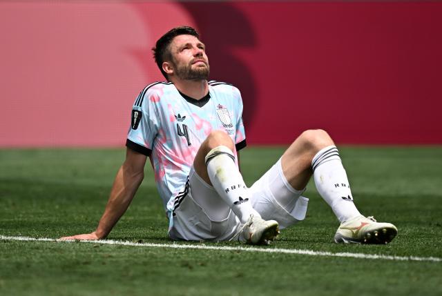 (260711) -- LOS ANGELES, July 11, 2026 (Xinhua) -- Brandon Mechele of Belgium reacts after the quarter final match between Spain and Belgium at the 2026 FIFA World Cup at Los Angeles Stadium in Los Angeles, the United States, July 10, 2026. (Xinhua/Wu Xiaoling)