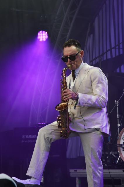 (260710) -- ROTTERDAM, July 10, 2026 (Xinhua) -- A saxophonist performs during the opening day of the 50th North Sea Jazz Festival in Rotterdam, the Netherlands on July 10, 2026. (Xinhua/Shao Haijun)