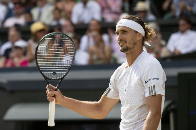(260711) -- LONDON, July 11, 2026 (Xinhua) -- Alexander Zverev celebrates winning the men's singles semifinal between Arthur Fery of Britain and Alexander Zverev of Germany at the Wimbledon Tennis Championships in London, Britain, on July 10, 2026. (Photo by Stephen Chung/Xinhua)