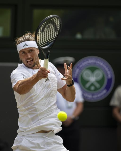 (260711) -- LONDON, July 11, 2026 (Xinhua) -- Alexander Zverev hits a return during the men's singles semifinal between Arthur Fery of Britain and Alexander Zverev of Germany at the Wimbledon Tennis Championships in London, Britain, on July 10, 2026. (Photo by Stephen Chung/Xinhua)