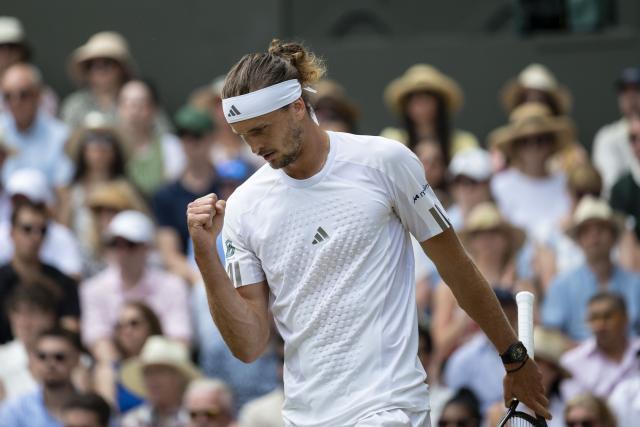 (260711) -- LONDON, July 11, 2026 (Xinhua) -- Alexander Zverev reacts during the men's singles semifinal between Arthur Fery of Britain and Alexander Zverev of Germany at the Wimbledon Tennis Championships in London, Britain, on July 10, 2026. (Photo by Stephen Chung/Xinhua)