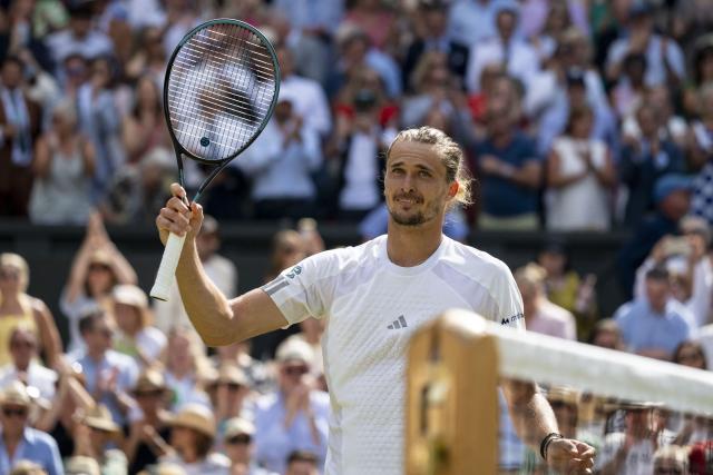 (260711) -- LONDON, July 11, 2026 (Xinhua) -- Alexander Zverev celebrates winning the men's singles semifinal between Arthur Fery of Britain and Alexander Zverev of Germany at the Wimbledon Tennis Championships in London, Britain, on July 10, 2026. (Photo by Stephen Chung/Xinhua)
