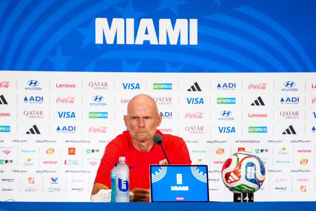 (260711) -- MIAMI, July 11, 2026 (Xinhua) -- Stale Solbakken, head coach of Norway, attends a press conference ahead of round of quarterfinal between Norway and England at the 2026 FIFA World Cup in Miami, the United States, July 10, 2026. (Xinhua/Jia Haocheng)