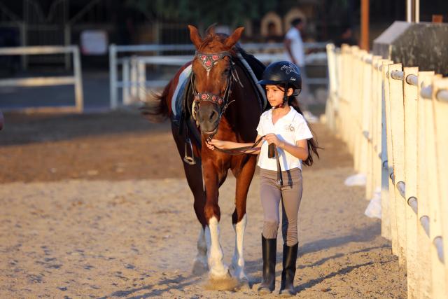 (260711) -- BAGHDAD, July 11, 2026 (Xinhua) -- A girl leads a horse in a paddock in Baghdad, Iraq, on July 10, 2026. The United Nations General Assembly adopted a resolution on June 3, 2025, declaring July 11 "World Horse Day" to celebrate the role of horses and to tackle the challenges they face in the modern world. (Xinhua/Khalil Dawood)
