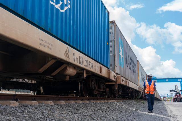 (260713) -- MOMBASA, July 13, 2026 (Xinhua) -- A staff member checks containers at Port Reitz Station on the Mombasa-Nairobi Standard Gauge Railway (SGR) in Mombasa, Kenya, July 9, 2026.
  Effective May 1, China has implemented a zero-tariff policy on products from 53 African countries with which it maintains diplomatic relations.
  According to the Africa Star Railway Operation Company, Kenya's Standard Gauge Railway (SGR) operated a total of 3,931 freight trains in the first half of 2026, transporting 4.278 million tonnes of cargo, with average daily cargo volume up 12.3 percent year on year. Container shipments from Nairobi to Mombasa rose sharply in May and June following the implementation of the zero-tariff policy, increasing by about 44 percent compared with the average monthly volume recorded earlier this year. (Xinhua/Xie Jianfei)