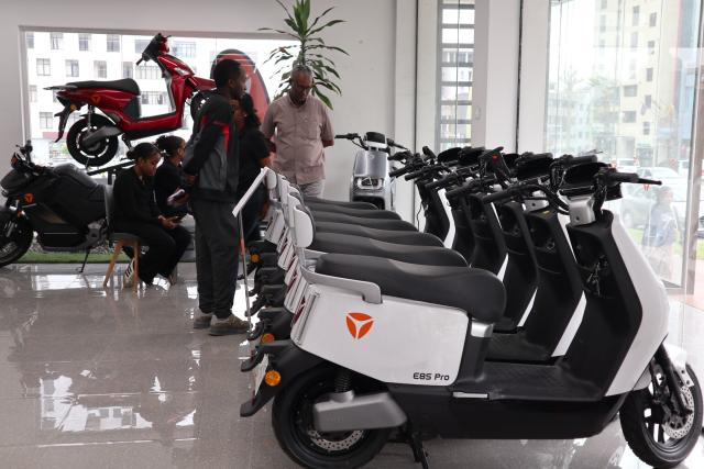 (260713) -- ADDIS ABABA, July 13, 2026 (Xinhua) -- Chinese e-bikes are displayed at a shop in Addis Ababa, capital of Ethiopia, March 18, 2026.
  TO GO WITH XINHUA HEADLINES ON JULY 13, 2026. (Xinhua/Liu Fangqiang)