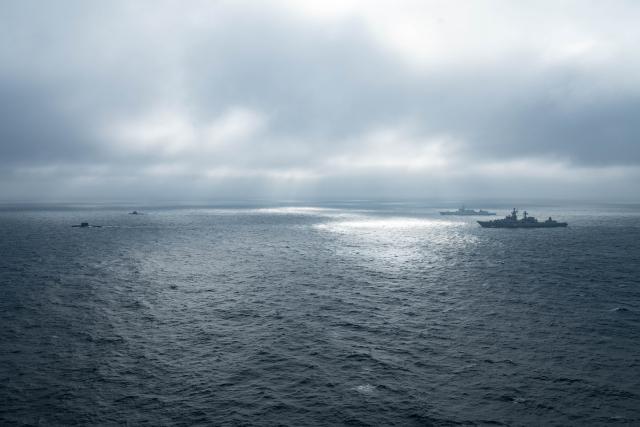 (260713) -- QINGDAO, July 13, 2026 (Xinhua) -- Chinese and Russian naval vessels sail in formation towards the designated sea area during the maritime phase of the "Joint Sea-2026" exercise between China and Russia, July 10, 2026. The "Joint Sea-2026" exercise between China and Russia concluded at a military port in Qingdao in east China's Shandong Province Monday, with all planned exercise missions finished.
   Launched on July 6, the "Joint Sea-2026" is the twelfth in the series dating back to 2012. (Photo by Cheng Jiahao/Xinhua)