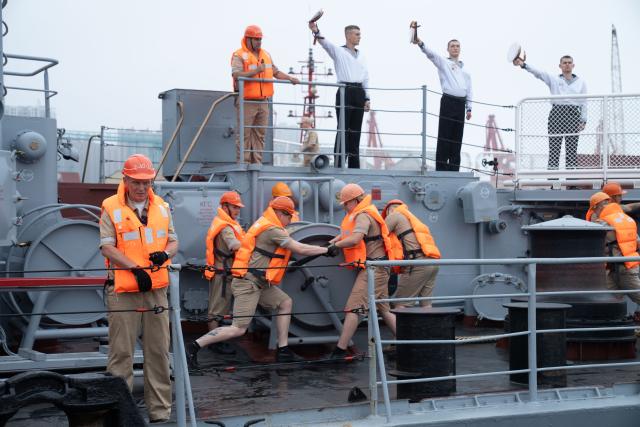 (260713) -- QINGDAO, July 13, 2026 (Xinhua) -- The Russian missile cruiser Varyag sets sail after the conclusion ceremony of the "Joint Sea-2026" exercise between China and Russia at a military port in Qingdao, east Chinese Shandong Province, July 13, 2026. The "Joint Sea-2026" exercise between China and Russia concluded at a military port in Qingdao in east China's Shandong Province Monday, with all planned exercise missions finished.
   Launched on July 6, the "Joint Sea-2026" is the twelfth in the series dating back to 2012. (Xinhua/Li Jie)