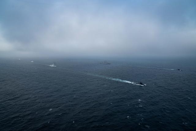 (260713) -- QINGDAO, July 13, 2026 (Xinhua) -- Chinese and Russian naval vessels sail in formation towards the designated sea area during the maritime phase of the "Joint Sea-2026" exercise between China and Russia, July 10, 2026. The "Joint Sea-2026" exercise between China and Russia concluded at a military port in Qingdao in east China's Shandong Province Monday, with all planned exercise missions finished.
   Launched on July 6, the "Joint Sea-2026" is the twelfth in the series dating back to 2012. (Photo by Wang Zezhou/Xinhua)