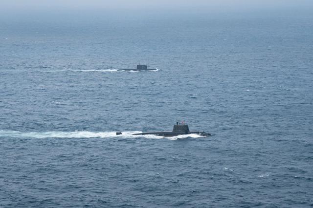 (260713) -- QINGDAO, July 13, 2026 (Xinhua) -- Chinese and Russian submarines navigate on the surface during the maritime phase of the "Joint Sea-2026" exercise between China and Russia, July 10, 2026. The "Joint Sea-2026" exercise between China and Russia concluded at a military port in Qingdao in east China's Shandong Province Monday, with all planned exercise missions finished.
   Launched on July 6, the "Joint Sea-2026" is the twelfth in the series dating back to 2012. (Photo by Cheng Jiahao/Xinhua)