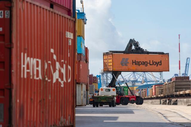(260714) -- BEIJING, July 14, 2026 (Xinhua) -- A crane hoists a container at Port Reitz Station on the Mombasa-Nairobi Standard Gauge Railway (SGR) in Mombasa, Kenya, July 9, 2026.
  Effective May 1, China has implemented a zero-tariff policy on products from 53 African countries with which it maintains diplomatic relations.
  According to the Africa Star Railway Operation Company, Kenya's Standard Gauge Railway (SGR) operated a total of 3,931 freight trains in the first half of 2026, transporting 4.278 million tonnes of cargo, with average daily cargo volume up 12.3 percent year on year. Container shipments from Nairobi to Mombasa rose sharply in May and June following the implementation of the zero-tariff policy, increasing by about 44 percent compared with the average monthly volume recorded earlier this year. (Xinhua/Xie Jianfei)