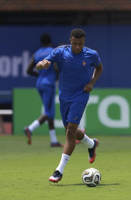 (260714) -- DALLAS, July 14, 2026 (Xinhua) -- Kylian Mbappe of France attends a training session ahead of the semi-final match between France and Spain at the 2026 FIFA World Cup in Dallas, the United States, on July 13, 2026. (Xinhua/Hu Xingyu)