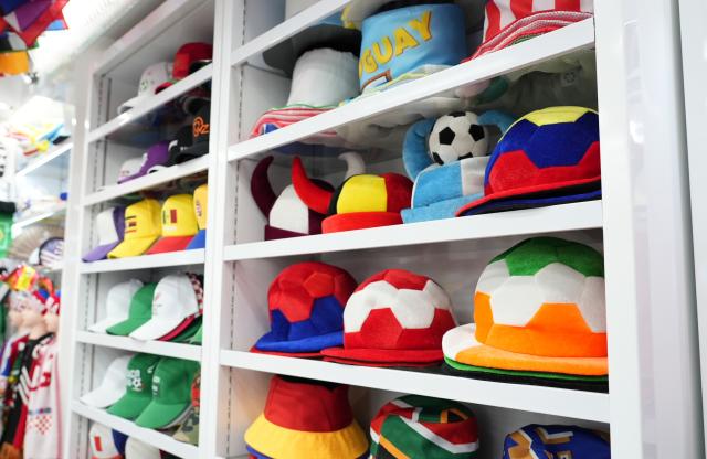 (260714) -- BEIJING, July 14, 2026 (Xinhua) -- Football-themed products are seen at the Yiwu International Trade Market in Yiwu, east China's Zhejiang Province, May 15, 2026. (Xinhua/Hu Xingyu)