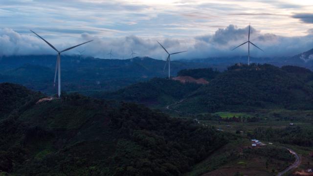 (260714) -- DAKCHEUNG, July 14, 2026 (Xinhua) -- An aerial drone photo taken on July 12, 2026 shows a view of Dakcheung district in Sekong Province, Laos. (Photo by Kaikeo Saiyasane/Xinhua)