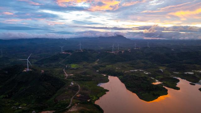 (260714) -- DAKCHEUNG, July 14, 2026 (Xinhua) -- An aerial drone photo taken on July 12, 2026 shows a view of Dakcheung district in Sekong Province, Laos. (Photo by Kaikeo Saiyasane/Xinhua)