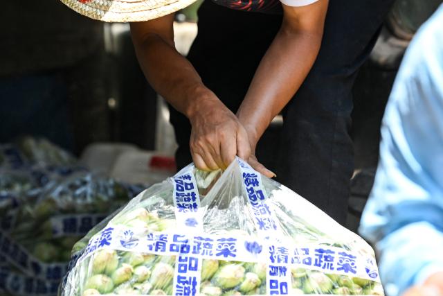 (260714) -- NANNING, July 14, 2026 (Xinhua) -- A villager transfers relief supplies in Naxu Village, Zhenlong Township, Hengzhou City, south China's Guangxi Zhuang Autonomous Region, July 13, 2026. Efforts are underway to support flood relief and recovery in Guangxi, which has been hit by severe rainstorms and flooding caused by Typhoon Maysak. (Xinhua/Cao Yiming)