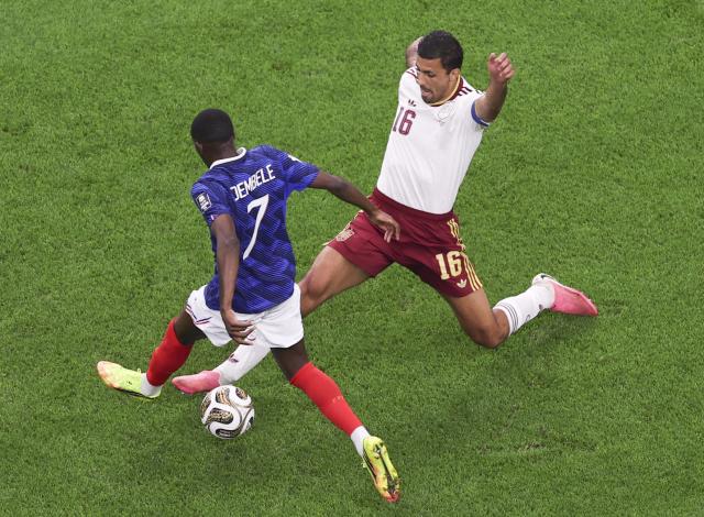 (260715) -- DALLAS, July 15, 2026 (Xinhua) -- Ousmane Dembele (L) of France vies with Rodri of Spain during the semifinal match between France and Spain at the 2026 FIFA World Cup at Dallas Stadium in Dallas, the United States, July 14, 2026. (Xinhua/Hu Xingyu)
