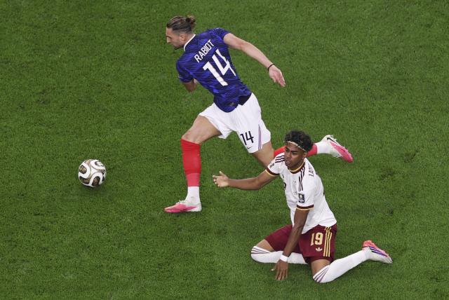 (260715) -- DALLAS, July 15, 2026 (Xinhua) -- Adrien Rabiot (L) of France vies with Lamine Yamal of Spain during the semifinal match between France and Spain at the 2026 FIFA World Cup at Dallas Stadium in Dallas, the United States, July 14, 2026. (Xinhua/Hu Xingyu)