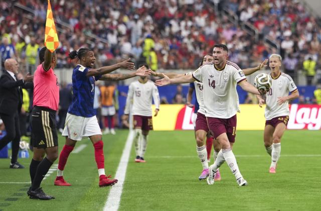 (260715) -- DALLAS, July 15, 2026 (Xinhua) -- Aymeric Laporte (R, front) of Spain and Michael Olise (2nd L) of France react during the semifinal match between France and Spain at the 2026 FIFA World Cup at Dallas Stadium in Dallas, the United States, July 14, 2026. (Xinhua/Huang Zongzhi)