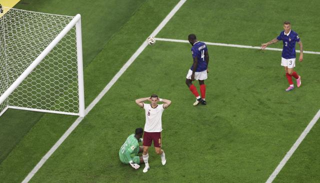 (260715) -- DALLAS, July 15, 2026 (Xinhua) -- Fabian Ruiz (bottom) of Spain reacts as he misses a chance during the semifinal match between France and Spain at the 2026 FIFA World Cup at Dallas Stadium in Dallas, the United States, July 14, 2026. (Xinhua/Hu Xingyu)