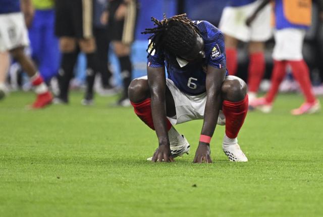 (260715) -- DALLAS, July 15, 2026 (Xinhua) -- Manu Kone of France reacts after the semifinal match between France and Spain at the 2026 FIFA World Cup at Dallas Stadium in Dallas, the United States, July 14, 2026. (Xinhua/Chen Yichen)