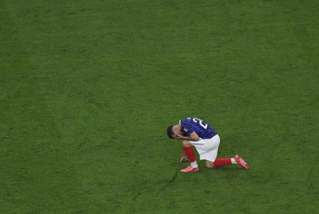 (260715) -- DALLAS, July 15, 2026 (Xinhua) -- Rayan Cherki of France reacts after the semifinal match between France and Spain at the 2026 FIFA World Cup at Dallas Stadium in Dallas, the United States, July 14, 2026. (Xinhua/Hu Xingyu)