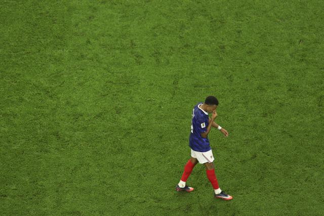 (260715) -- DALLAS, July 15, 2026 (Xinhua) -- Kylian Mbappe of France reacts after the semifinal match between France and Spain at the 2026 FIFA World Cup at Dallas Stadium in Dallas, the United States, July 14, 2026. (Xinhua/Hu Xingyu)
