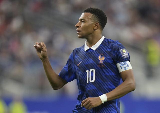 (260715) -- DALLAS, July 15, 2026 (Xinhua) -- Kylian Mbappe of France reacts during the semifinal match between France and Spain at the 2026 FIFA World Cup at Dallas Stadium in Dallas, the United States, July 14, 2026. (Xinhua/Wu Xiaoling)