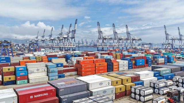 (260715) -- BEIJING, July 15, 2026 (Xinhua) -- A drone photo taken on July 14, 2026 shows a view of the international container terminal at Yantai Port in east China's Shandong Province. China's foreign trade jumped 16.9 percent year on year in the first half of 2026 (H1) to 25.47 trillion yuan (about 3.75 trillion U.S. dollars), marking the first time the figure has exceeded 25 trillion yuan for the same period, official data showed Tuesday.
  China retains its position as the world's largest goods trader amid the robust performance, according to the data from the General Administration of Customs (GAC). (Photo by Tang Ke/Xinhua)