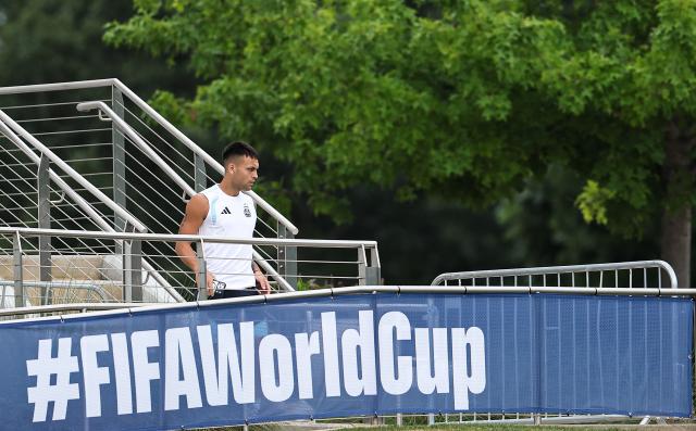 (260715) -- MARIETTA, July 15, 2026 (Xinhua) -- Lautaro Martinez of Argentina attends a training session ahead of the semifinal match between Argentina and England at the 2026 FIFA World Cup in Marietta, Georgia, the United States, on July 14, 2026. (Xinhua/Li Ming)