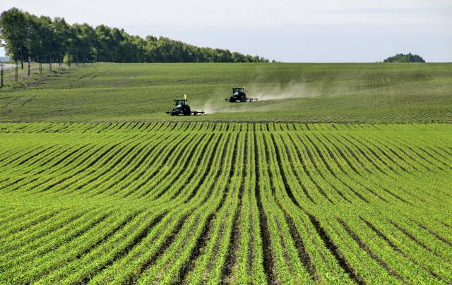 (260715) -- BEIJING, July 15, 2026 (Xinhua) -- Farmers operate agricultural machines equipped with BeiDou Navigation Satellite System (BDS) in a soybean field in northeast China's Heilongjiang Province, June 15, 2026. (Photo by Lu Wenxiang/Xinhua)
