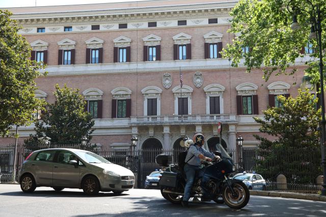 (260715) -- ROME, July 15, 2026 (Xinhua) -- This photo taken on July 15, 2026 shows an exterior view of the U.S. Embassy in Rome, Italy, where the talks between Israel and Lebanon take place. Israel and Lebanon concluded a new round of talks in Rome on Wednesday, moving closer to launching a pilot project, under which control of parts of southern Lebanon would be transferred from Israeli forces to the Lebanese army, according to Italian media. (Xinhua/Wang Kaiyan)