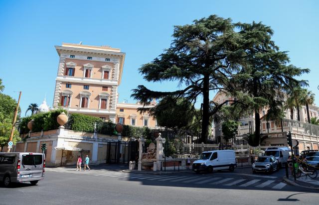(260715) -- ROME, July 15, 2026 (Xinhua) -- This photo taken on July 15, 2026 shows an exterior view of the U.S. Embassy in Rome, Italy, where the talks between Israel and Lebanon take place. Israel and Lebanon concluded a new round of talks in Rome on Wednesday, moving closer to launching a pilot project, under which control of parts of southern Lebanon would be transferred from Israeli forces to the Lebanese army, according to Italian media. (Xinhua/Wang Kaiyan)