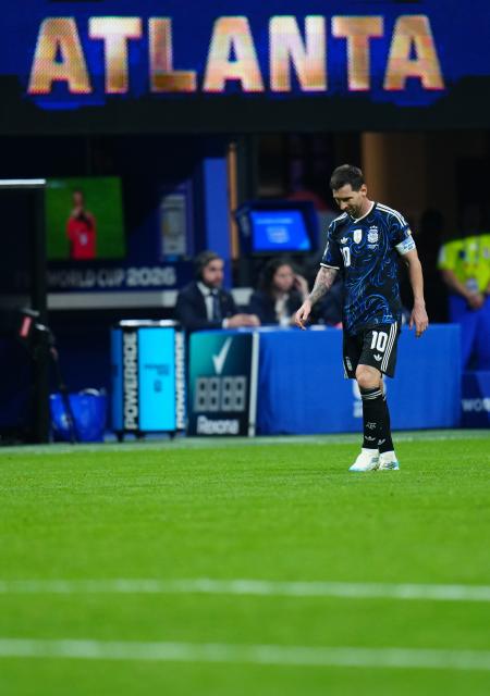 (260716) -- ATLANTA, July 16, 2026 (Xinhua) -- Lionel Messi of Argentina reacts during the semifinal match between Argentina and England at the 2026 FIFA World Cup at Atlanta Stadium in Atlanta, the United States, July 15, 2026. (Xinhua/Jia Haocheng)