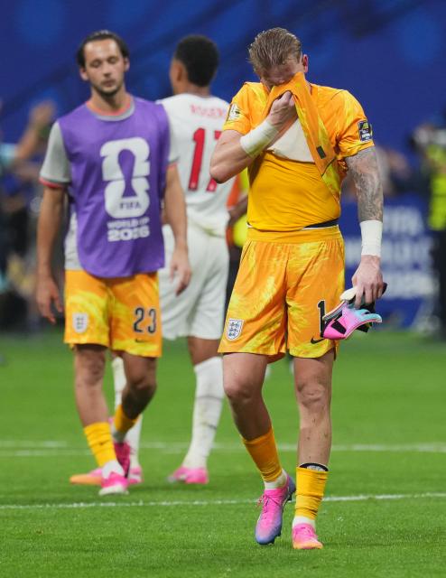 (260716) -- ATLANTA, July 16, 2026 (Xinhua) -- Goalkeeper Jordan Pickford of England reacts after the semifinal match between Argentina and England at the 2026 FIFA World Cup at Atlanta Stadium in Atlanta, the United States, July 15, 2026. (Xinhua/Xu Chang)
