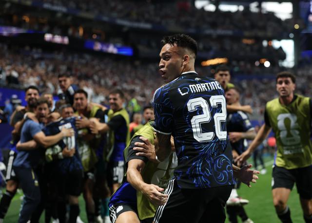 (260716) -- ATLANTA, July 16, 2026 (Xinhua) -- Lautaro Martinez of Argentina celebrates a goal during the semifinal match between Argentina and England at the 2026 FIFA World Cup at Atlanta Stadium in Atlanta, the United States, July 15, 2026. (Xinhua/Li Ming)