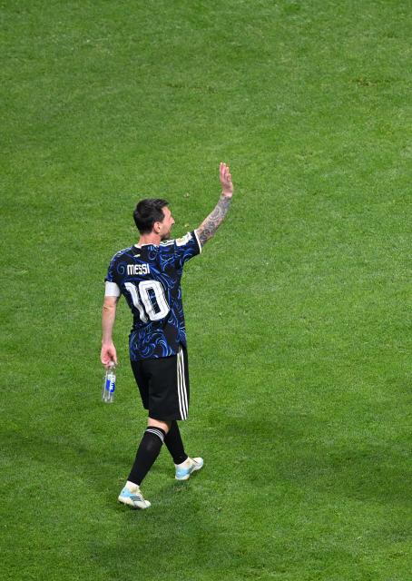 (260716) -- ATLANTA, July 16, 2026 (Xinhua) -- Lionel Messi of Argentina reacts after the semifinal match between Argentina and England at the 2026 FIFA World Cup at Atlanta Stadium in Atlanta, the United States, July 15, 2026. (Xinhua/Xiao Yijiu)
