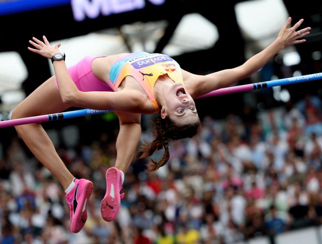 (260719) -- LONDON, July 19, 2026 (Xinhua) -- Ukraine's Yaroslava Mahuchikh competes during the women's high jump final at the 2026 World Athletics Diamond League in London, Britain, on July 18, 2026. (Xinhua/Li Ying)
