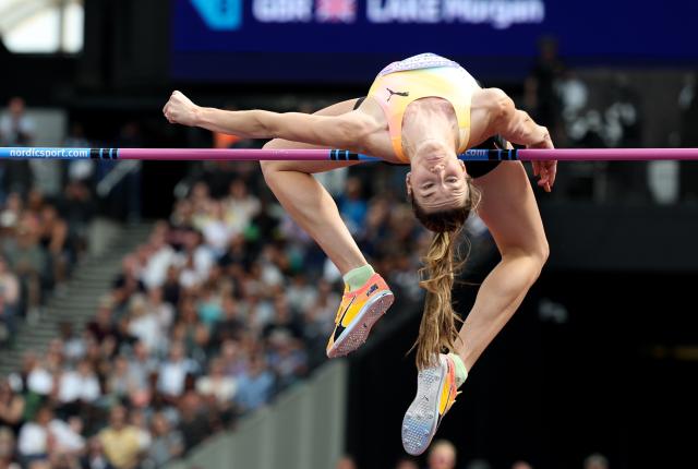 (260719) -- LONDON, July 19, 2026 (Xinhua) -- Australia's Nicola Olyslagers competes during the women's high jump final at the 2026 World Athletics Diamond League in London, Britain, on July 18, 2026. (Xinhua/Li Ying)