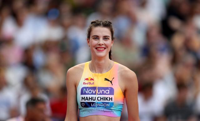 (260719) -- LONDON, July 19, 2026 (Xinhua) -- Ukraine's Yaroslava Mahuchikh is seen during the women's high jump final at the 2026 World Athletics Diamond League in London, Britain, on July 18, 2026. (Xinhua/Li Ying)