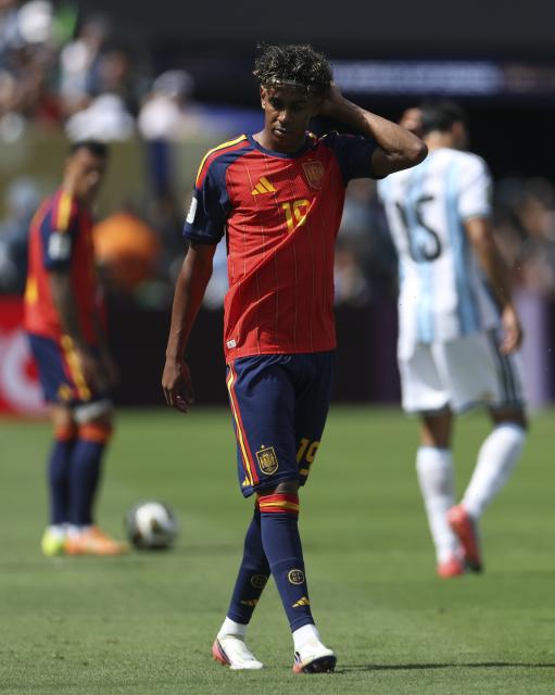 (260720) -- NEW JERSEY, July 20, 2026 (Xinhua) -- Lamine Yamal of Spain reacts during the final match between Spain and Argentina at the 2026 FIFA World Cup at the New York New Jersey Stadium, the United States, July 19, 2026. (Xinhua/Li Ming)
